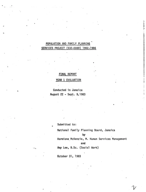 Population and family planning services project (532-0069) 1982-1986 : final report, year 1 evaluation