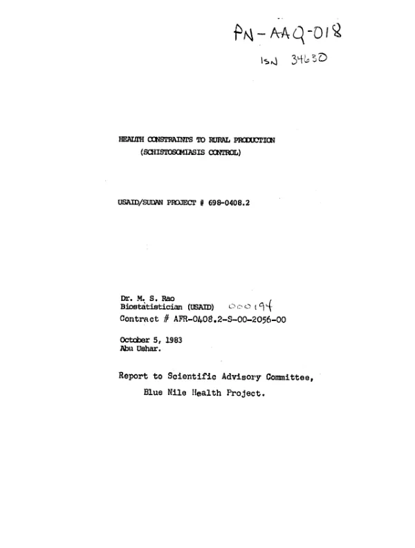 Health constraints to rural production (schistosomiasis control)