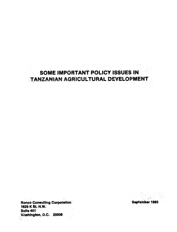 Some important policy issues in Tanzanian agricultural development