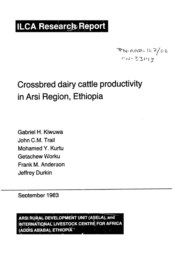 Crossbred dairy cattle productivity in Arsi region, Ethiopia