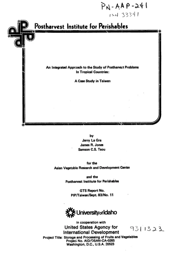 Integrated approach to the study of postharvest problems in tropical countries : a case study in Taiwan