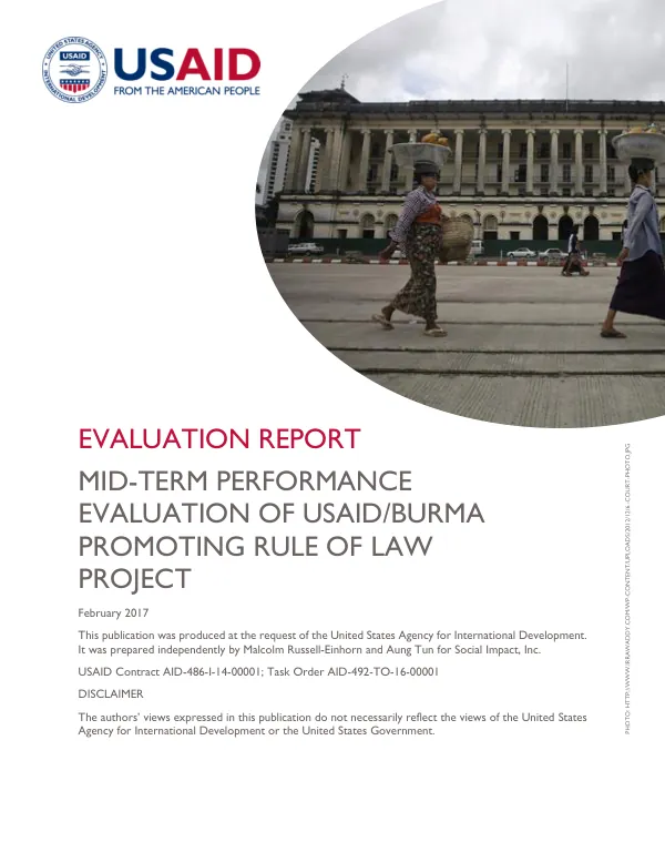 Mid-term performance evaluation of USAID/Burma promoting rule of law project