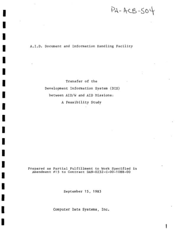Transfer of the development information system (DIS) between AID/W and AID missions : a feasibility study