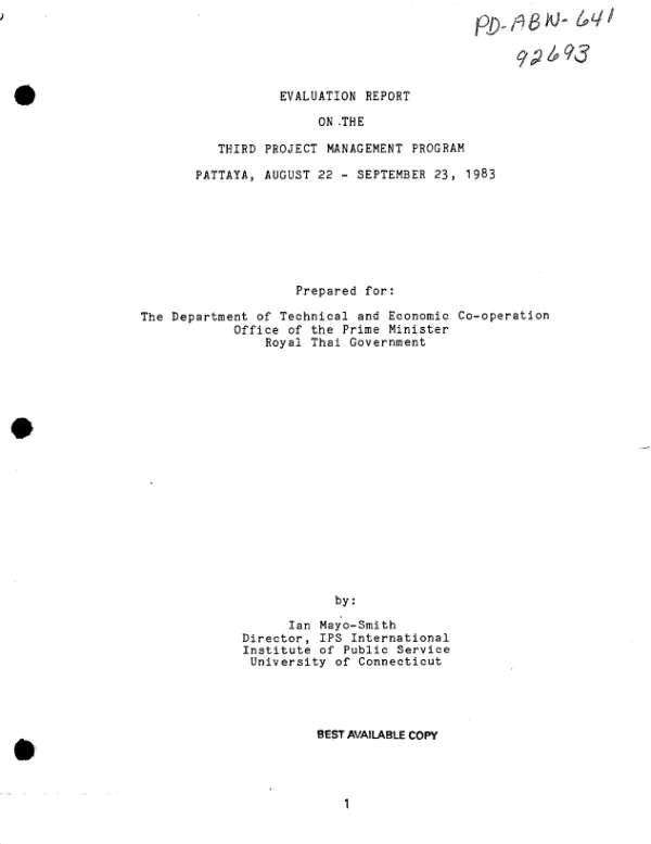 Evaluation report on the third project management program : Pattaya, [Thailand], August 22- September 23, 1983