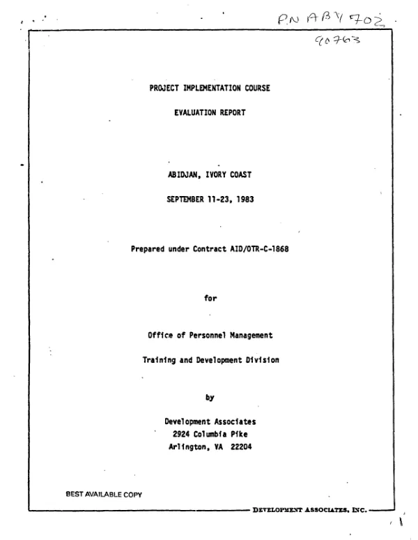 Project implementation course : evaluation report -- Abidjan, Ivory Coast, September 11-23, 1983