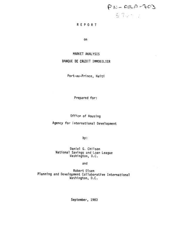 Report on market analysis, Banque de Credit Immobilier, Port-au-Prince, Haiti