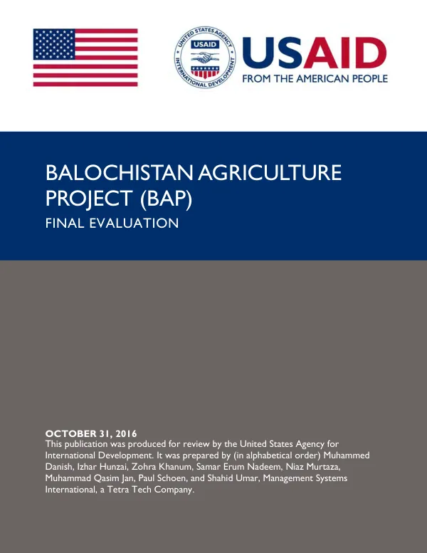 Balochistan agriculture project (BAP) : final evaluation