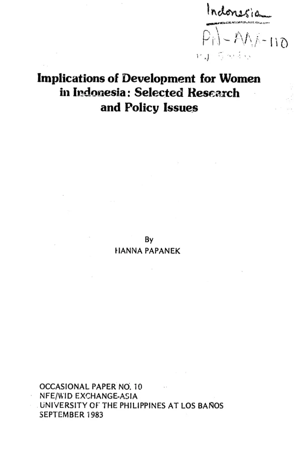 Implications of development for women in Indonesia : selected research and policy issues