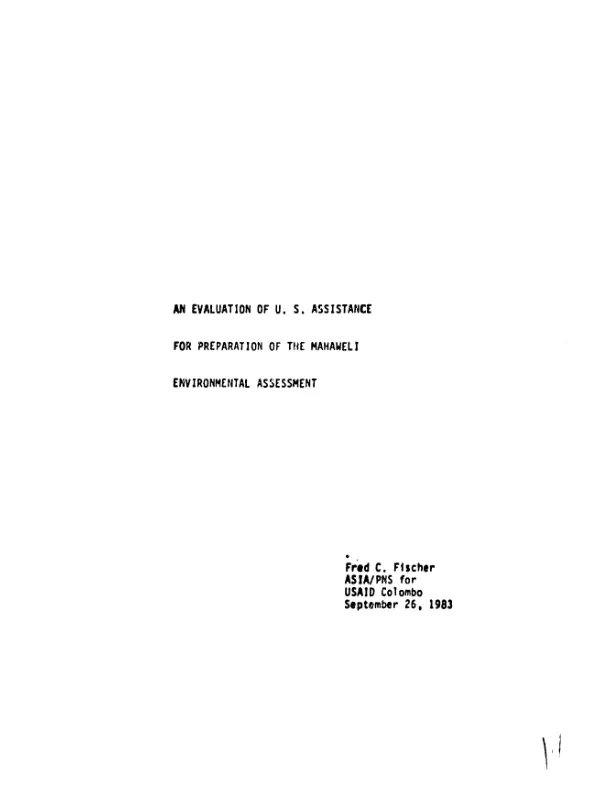 Evaluation of US assistance for preparation of the Mahaweli environmental assessment