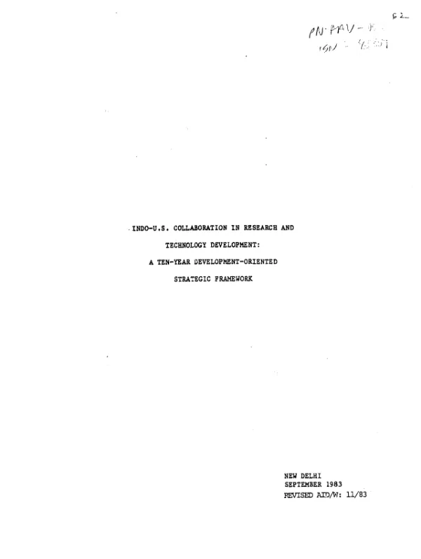Indo-US collaboration in research and technology development : a ten-year development-oriented strategic framework