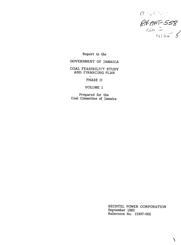 Report to the Government of Jamaica : coal feasibility study and financing plan, phase II