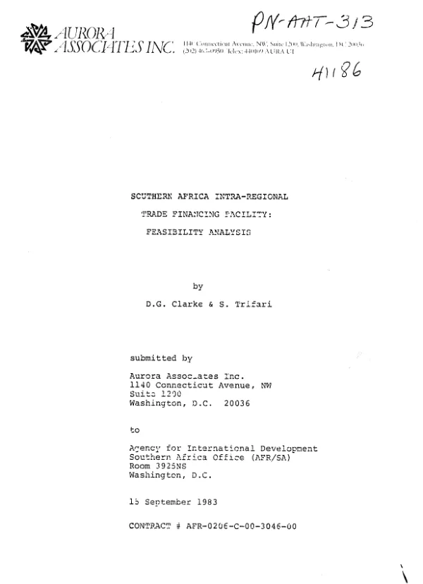 Southern Africa intra-regional trade financing facility : feasibility analysis