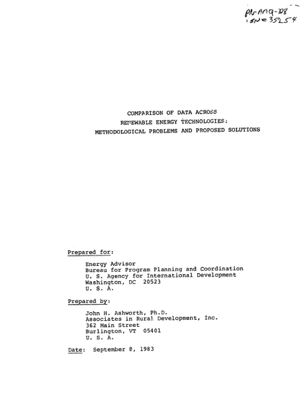 Comparison of data across renewable energy technologies : methodological problems and proposed solutions