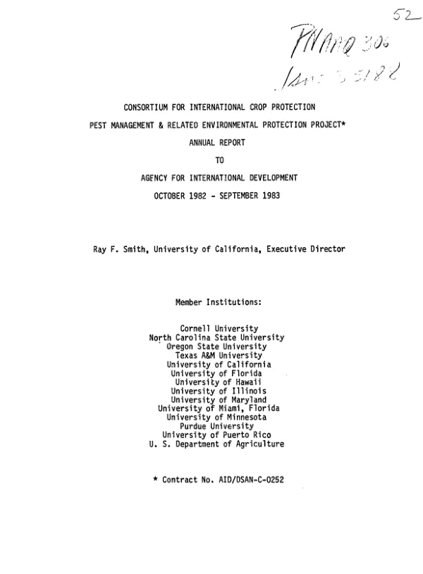 Consortium for International Crop Protection pest management and related environmental protection project : annual report to Agency for International Development, October 1982-September 1983