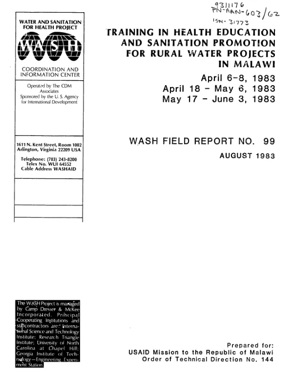 Training in health education and sanitation promotion for rural water projects in Malawi