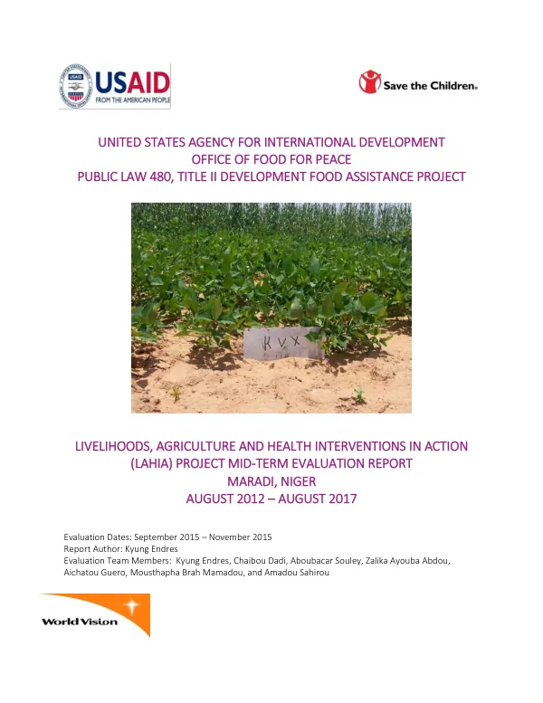 Livelihoods, agriculture and health interventions in action (LAHIA) project mid-term evaluation report, Maradi, Niger, August 2012-August 2017
