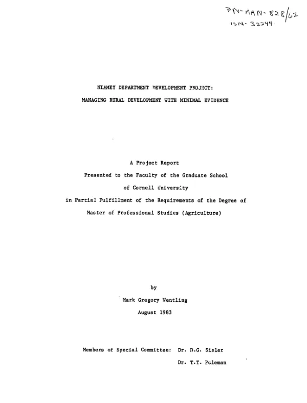 Niamey Department development project : managing rural development with minimal evidence