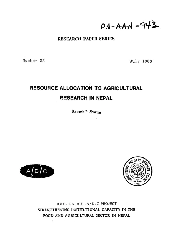 Resource allocation to agricultural research in Nepal