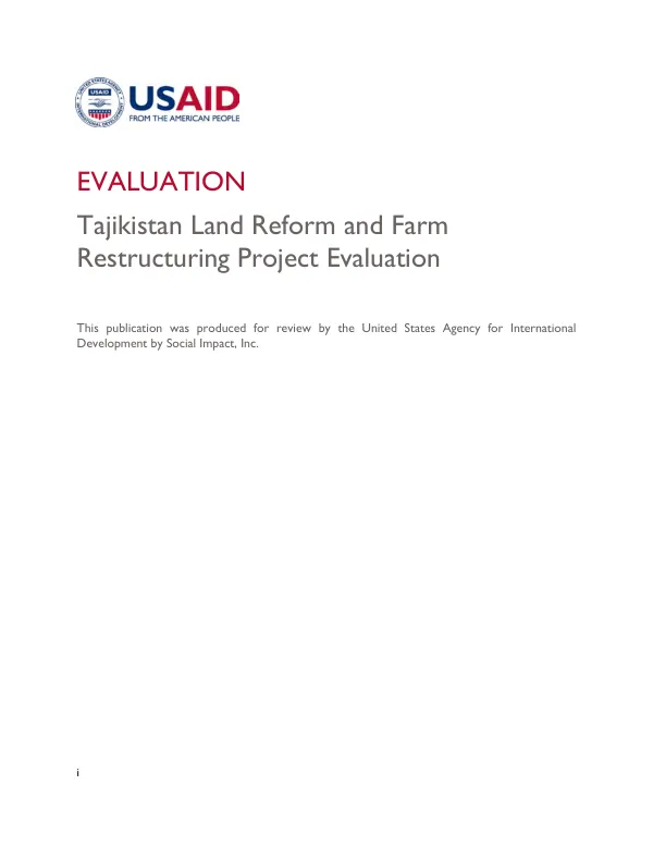 Tajikistan land reform and farm restructuring project evaluation