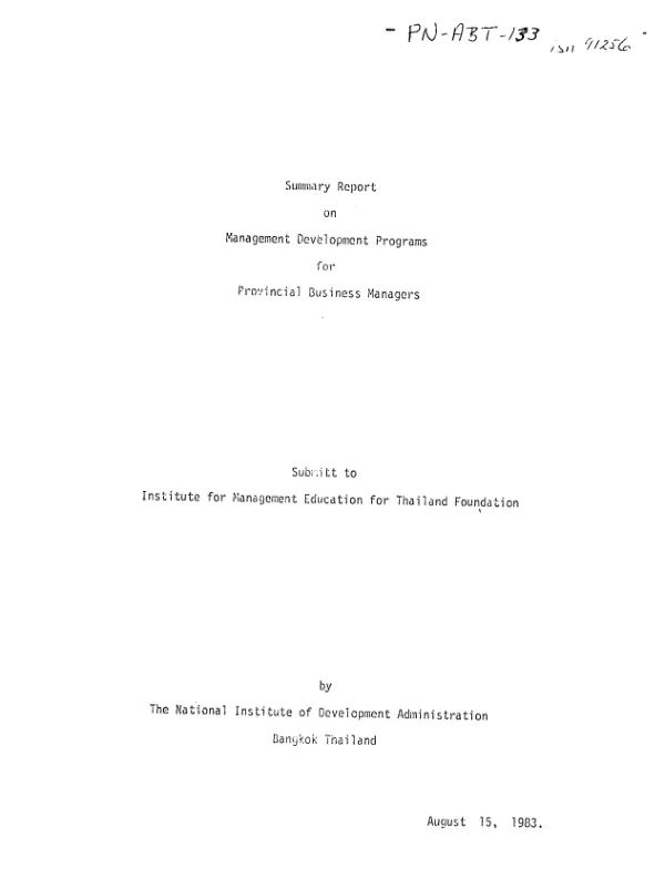 Summary report on management development programs for provincial business managers