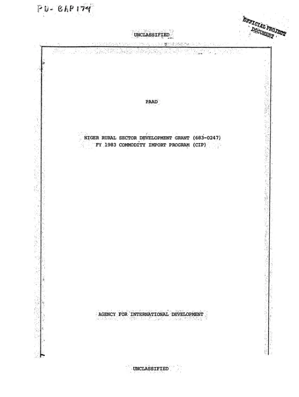 Niger rural sector development grant (683-0247) : FY 1983 commodity import program (CIP)