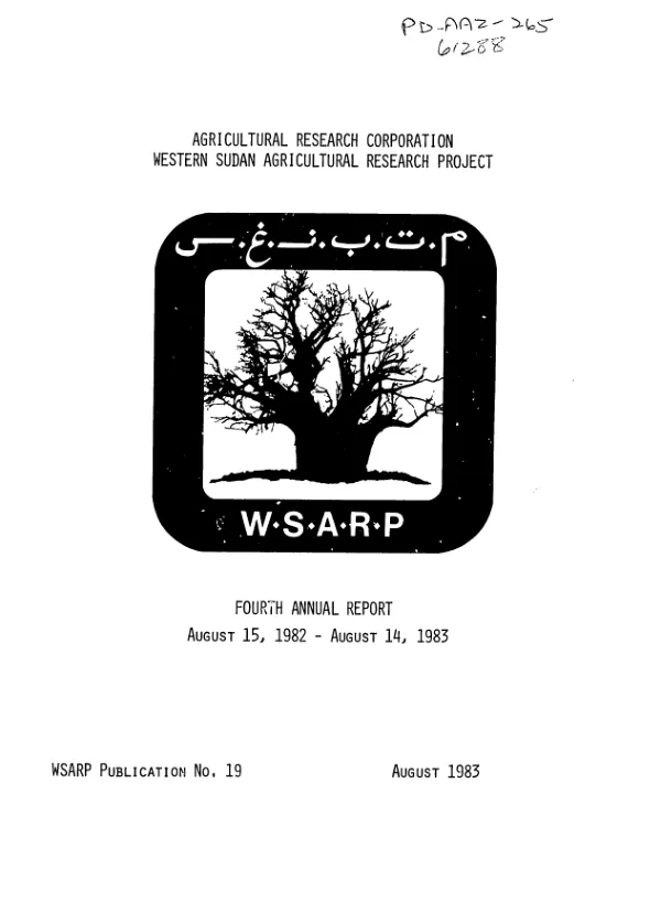 Agricultural Research Corporation, Western Sudan agricultural research project ; fourth annual report, August 15, 1982-August 14, 1983