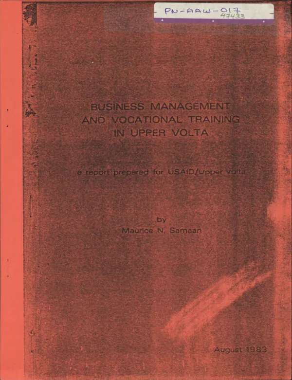Business management and vocational training in Upper Volta