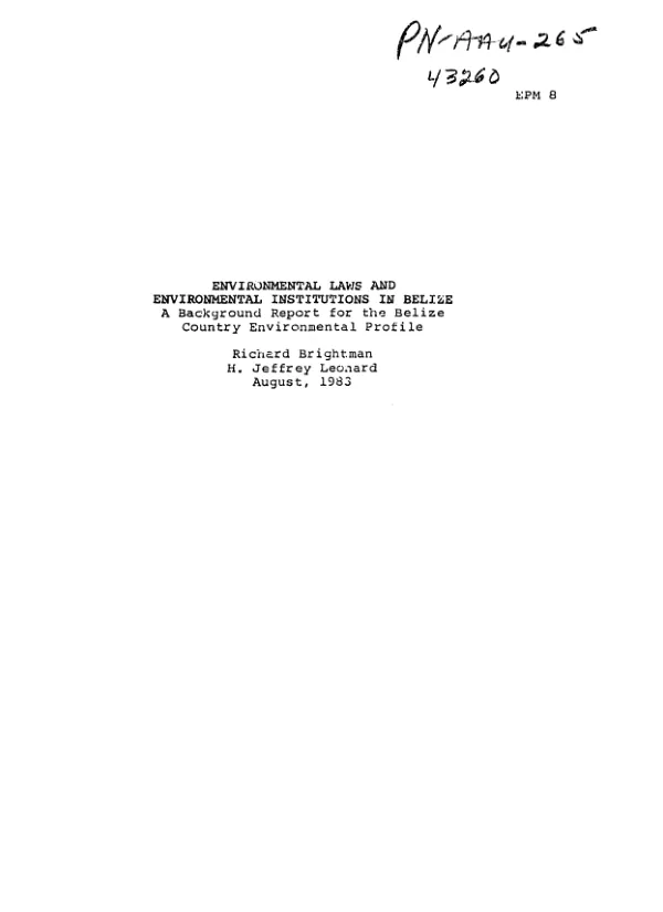 Environmental laws and environmental institutions in Belize : a background report for the Belize country environmental profile