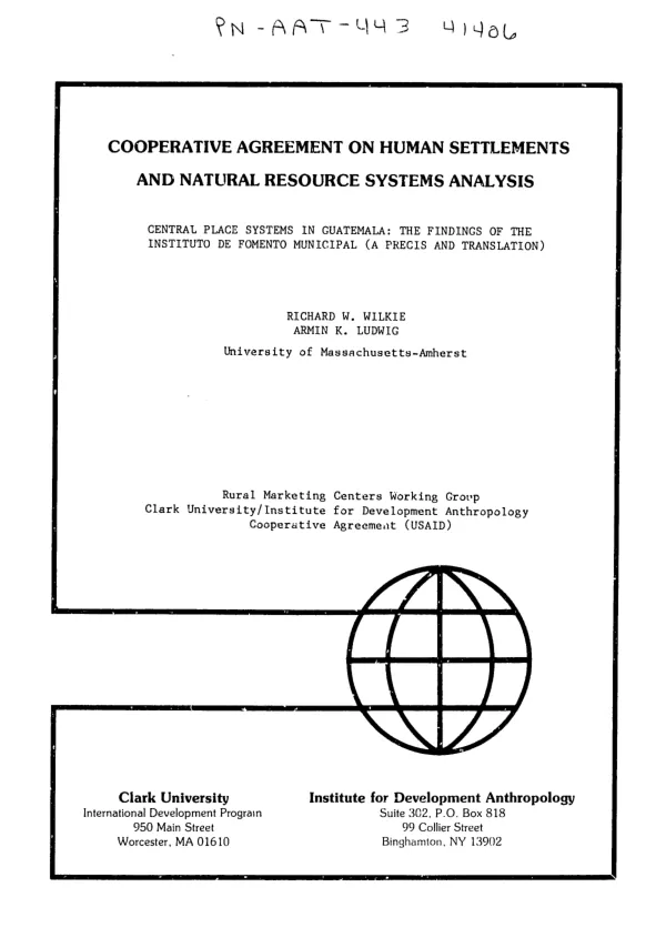 Central place systems in Guatemala : the findings of the Instituto de Fomento Municipal (a precis and translation)