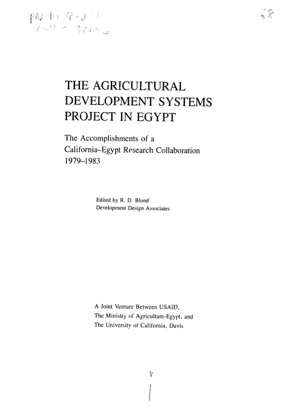Agricultural development systems project in Egypt : the accomplishments of a California - Egypt research collaboration 1979-1983