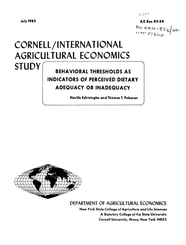 Behavioral thresholds as indicators of perceived dietary adequacy or inadequacy