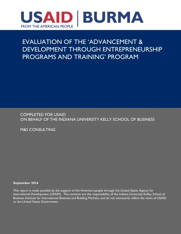 Evaluation of the "advancement & development through entrepreneurship programs and training" program