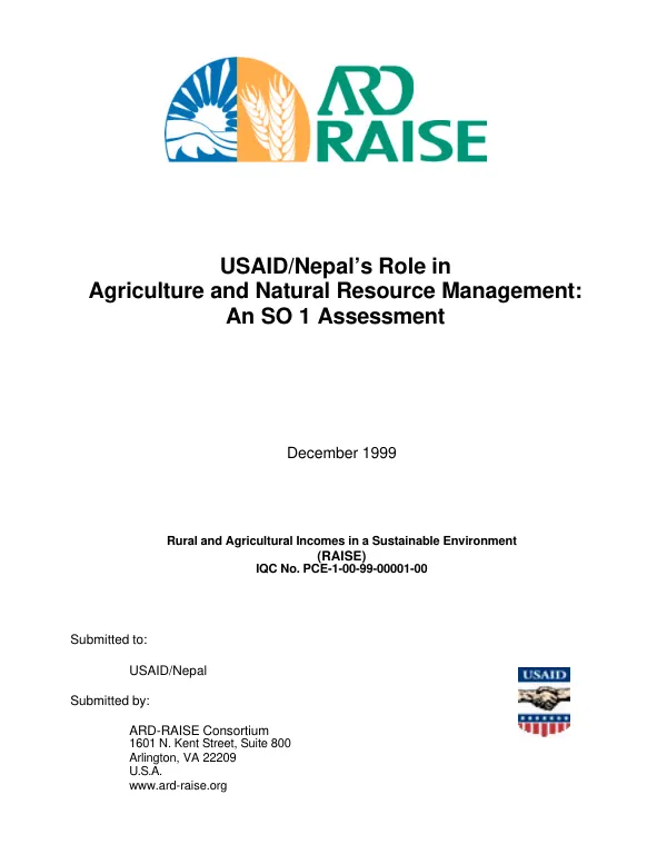 USAID/Nepal"s role in agriculture and natural resource management : an SO 1 assessment
