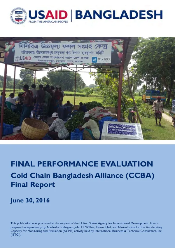 Final performance evaluation final report : cold chain Bangladesh alliance (CCBA)