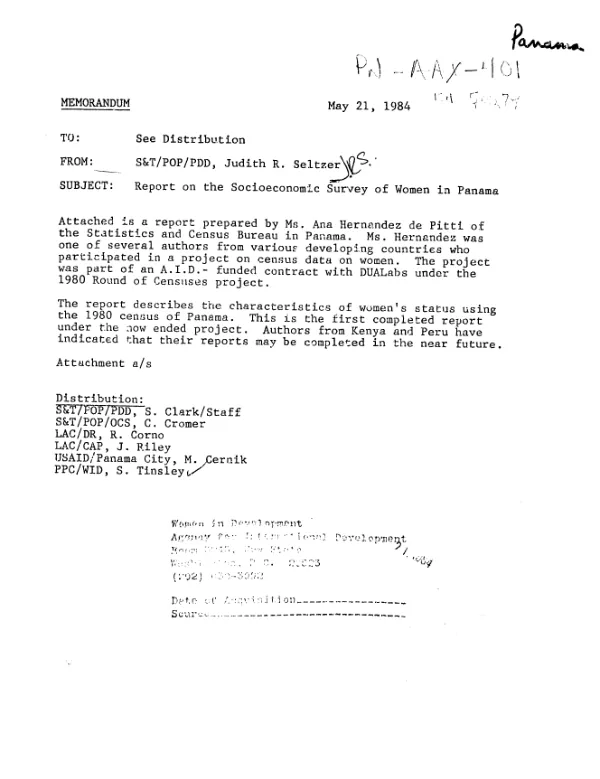 Socioeconomic survey of women in Panama - 1980