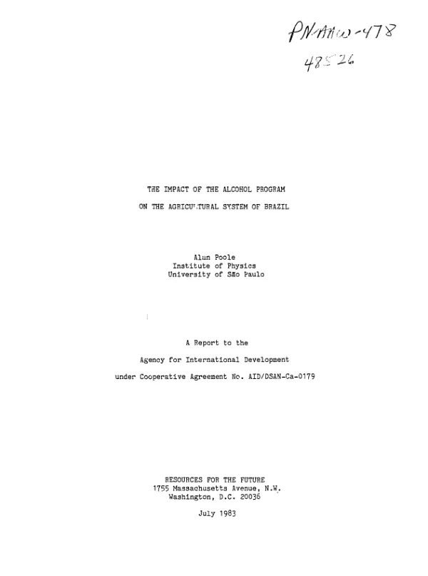 Impact of the alcohol program on the agricultural system of Brazil