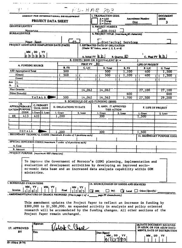 Statistical services : amendment no. 1