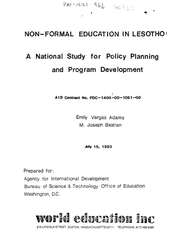 Non-formal education in Lesotho : a national study for policy planning and program development