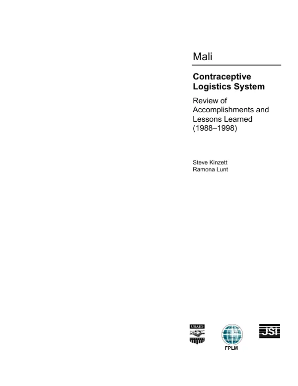 Mali : contraceptive logistics system -- review of accomplishments and lessons learned (1988-1998)