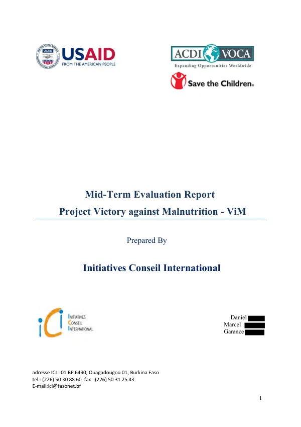 Mid-term evaluation report : project victory against malnutrition - VIM