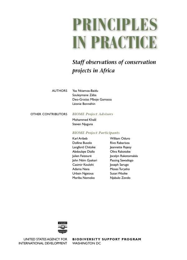 Principles in practice : staff observations of conservation projects in Africa