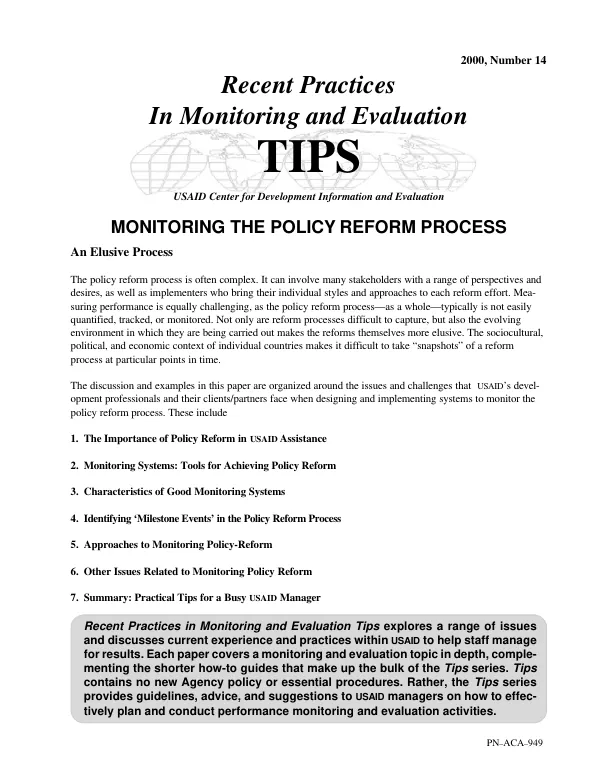 Monitoring the policy reform process
