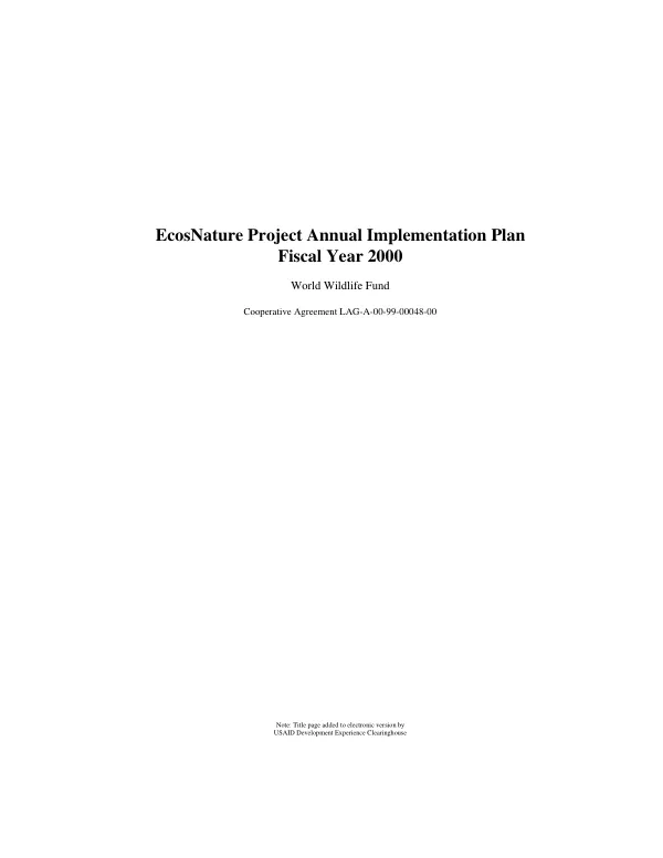 EcosNature project annual implementation plan : fiscal year 2000