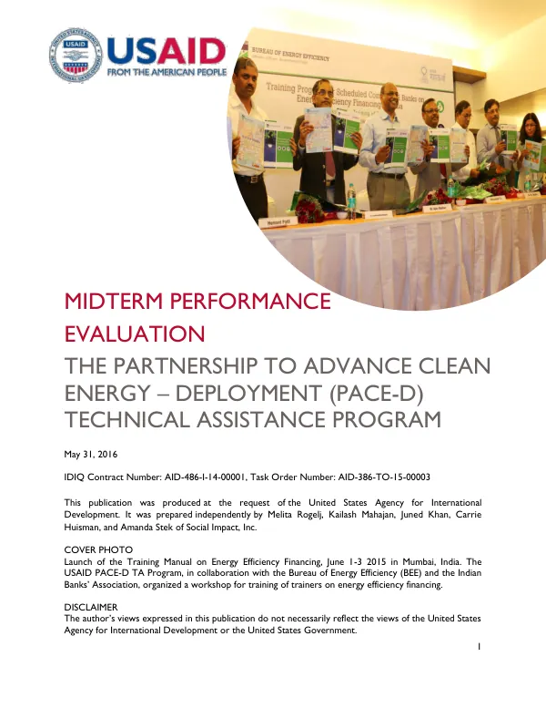 Midterm performance evaluation : the partnership to advance clean energy - deployment (PACE-D) technical assistance program