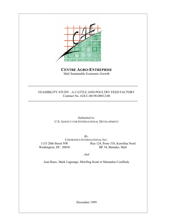 Feasibility study : a cattle and poultry feed factory