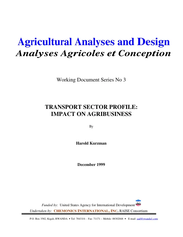 Transport sector profile : impact on agribusiness