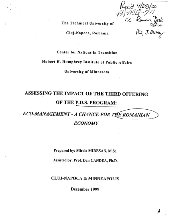 Assessing the impact of the third offering of the P.D.S. [postgraduate diploma studies] program : ECO-management - a chance for the Romanian economy
