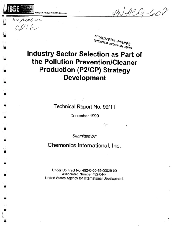 Industry sector selection as part of the pollution prevention/cleaner production (P2/CP) strategy development