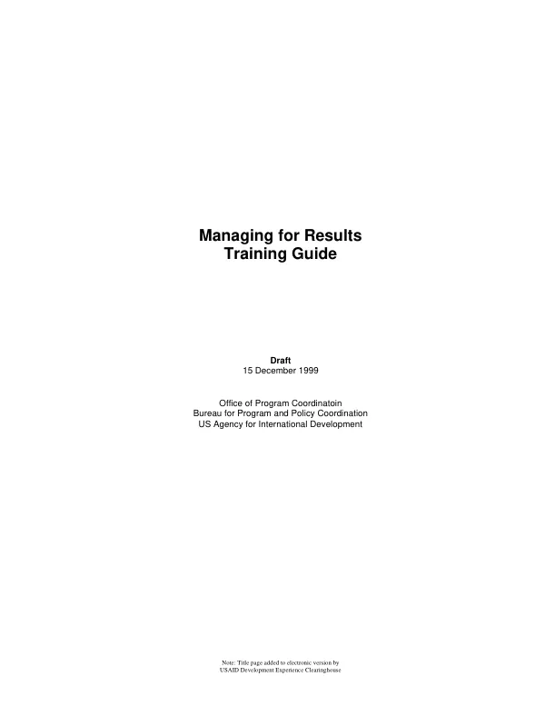 Managing for results : training guide