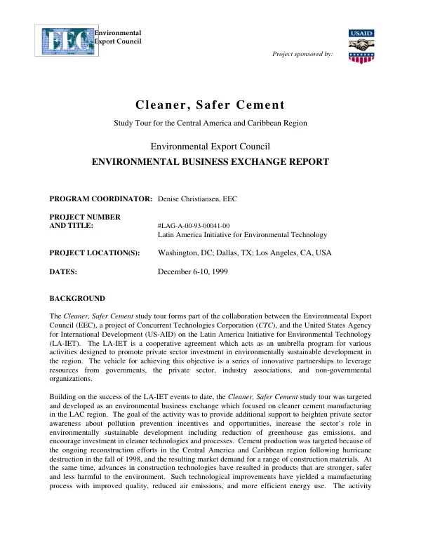 Cleaner, safer cement : study tour for the Central America and Caribbean Region